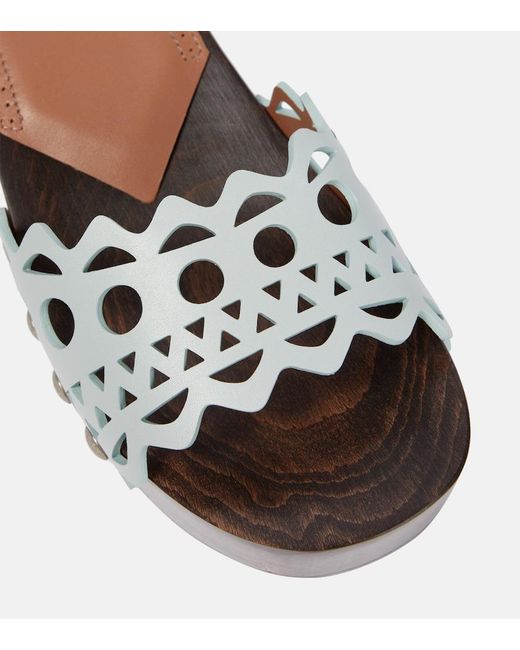 Alaïa Green Vienne Leather And Wood Slides