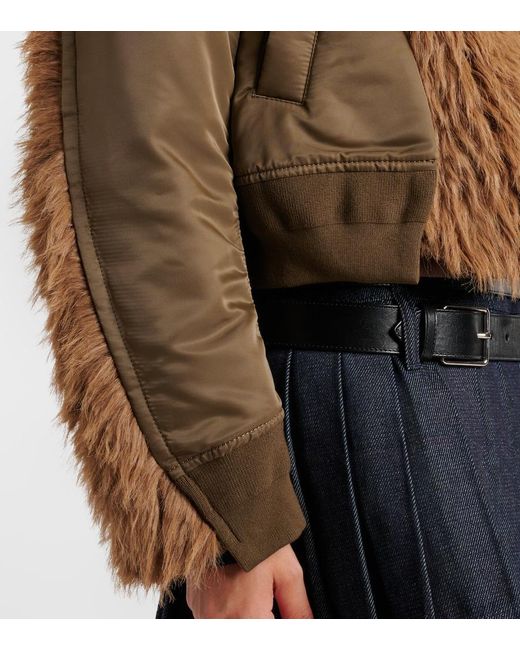 Sacai Brown Faux Fur And Technical Jacket