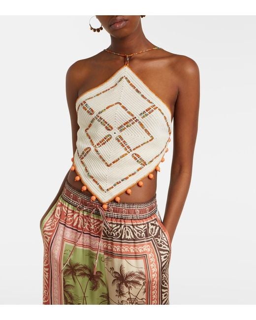 ALÉMAIS Metallic Marva Beaded Crochet Open-Back Cotton Top