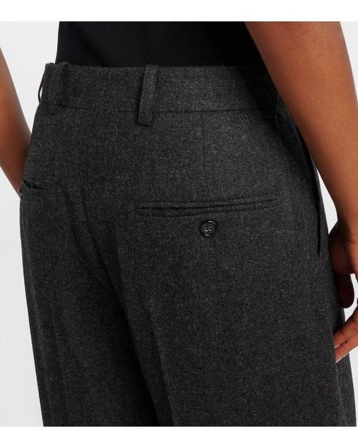 Totême  Black High-Rise Flannel Wide-Leg Pants