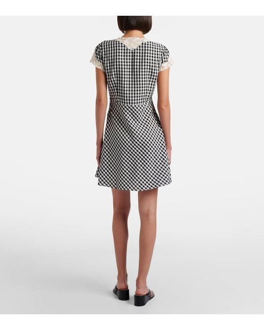 Rixo Black Lacie Lace-Trimmed Checked Crepe Minidress