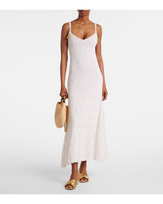 Bottega Veneta White Fish Lace Cotton And Silk Maxi Dress
