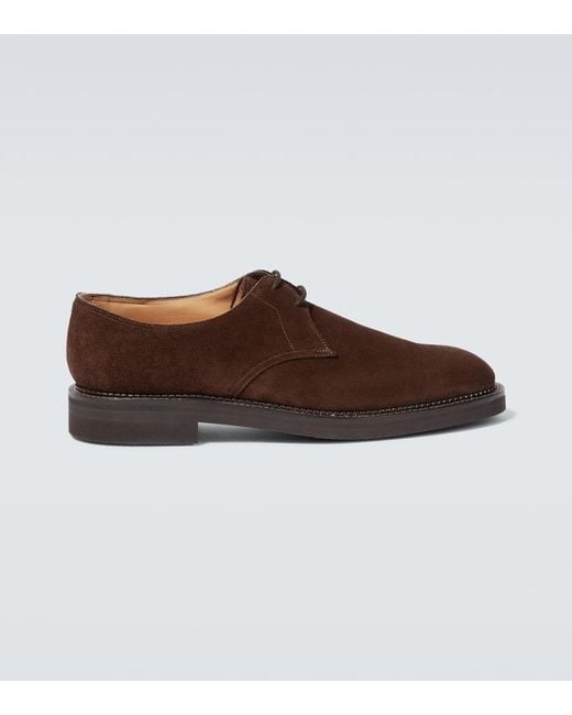 John Lobb Brown Haldon Derby Suede Shoes for men