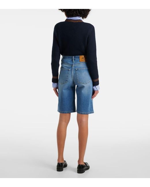 【関税込み】prada HIGH WAIST BERMUDA SHORTS Prada High-Rise Bermuda Shorts in Blue | Lyst Australia