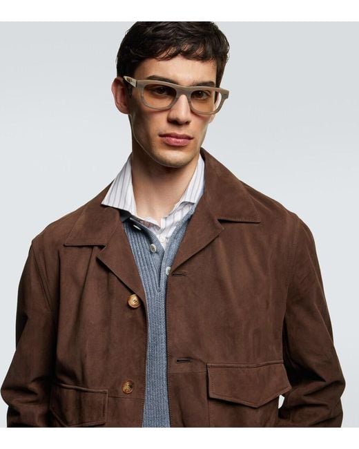 Brunello Cucinelli Metallic Rectangular Glasses for men