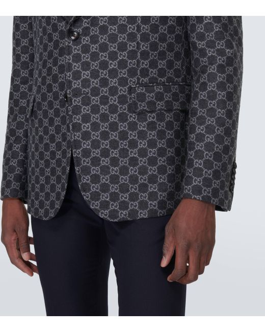 Gucci Black GG Wool Flannel Blazer for men