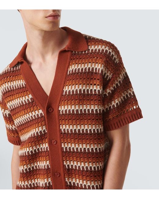 Frescobol Carioca Orange Pinto Crochet Cotton Shirt for men