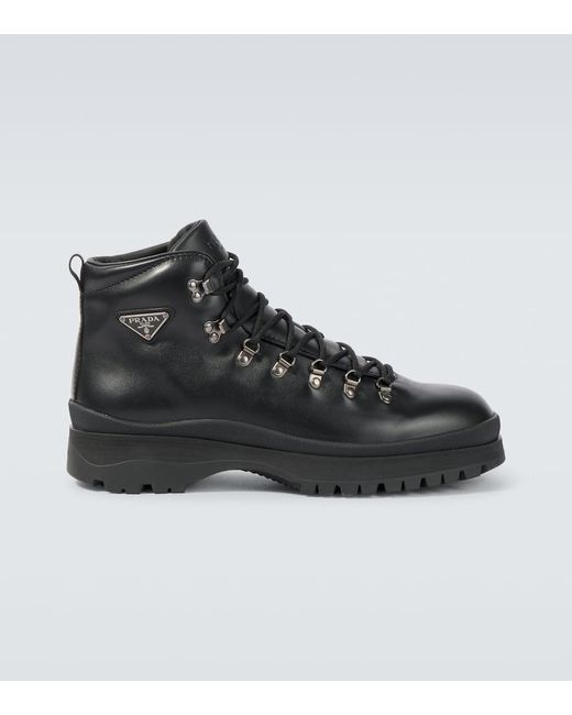Prada Black Brixxen Leather Lace-Up Boots for men