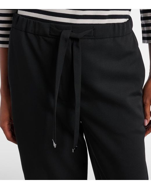 Max Mara Black Argenta Virgin Wool Crepe Wide-Leg Pants