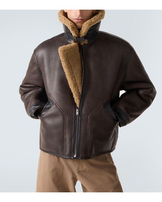 Lemaire Black Shearling-Lined Leather Jacket for men