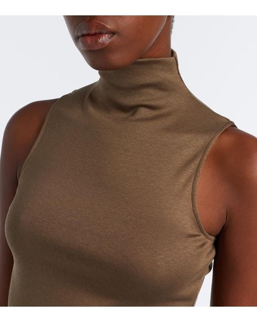 Ralph Lauren Brown Silk-Blend Turtleneck Top