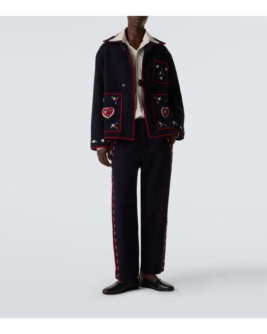Bode Blue Carroll Embroidered Wool Jacket for men