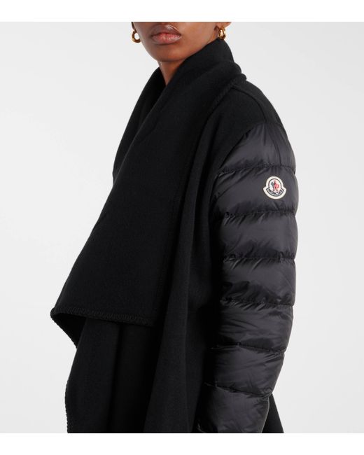 Moncler Black Down-Paneled Wool-Blend Coat