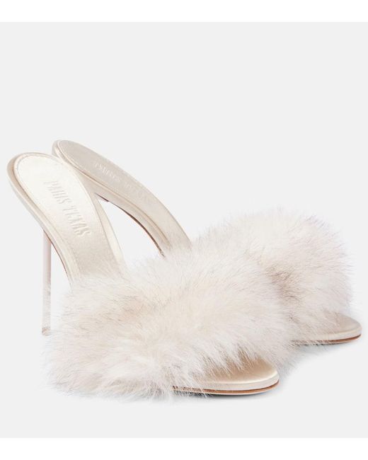 Paris Texas Natural Lidia 105 Faux Fur Mules