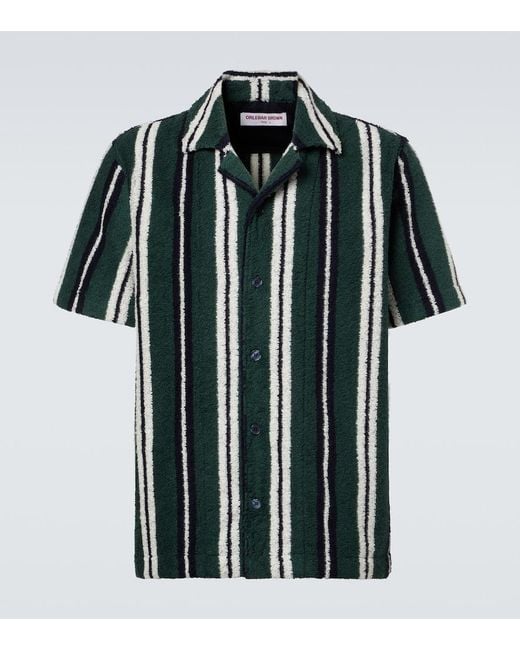 Orlebar Brown Black Griffith Striped Terry Bowling Shirt for men
