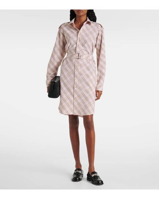 Vestido Camisero De Algodon Con Check Burberry de color Pink