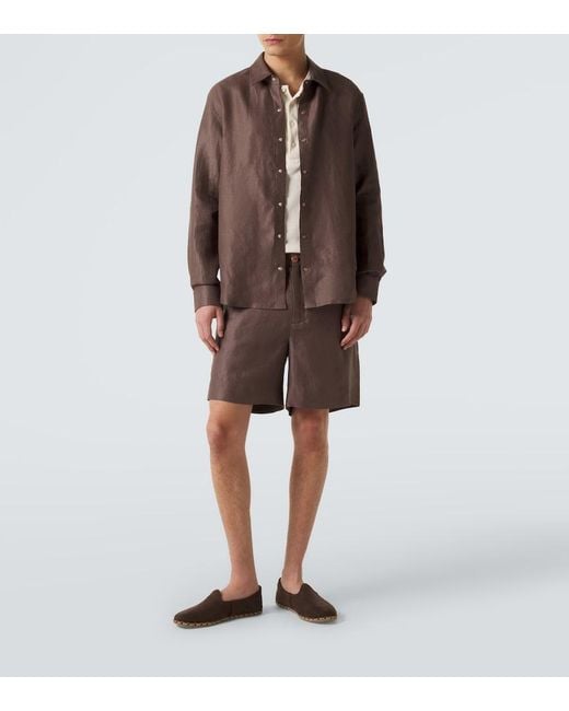 God's True Cashmere Brown Linen Shirt With Sunstone for men