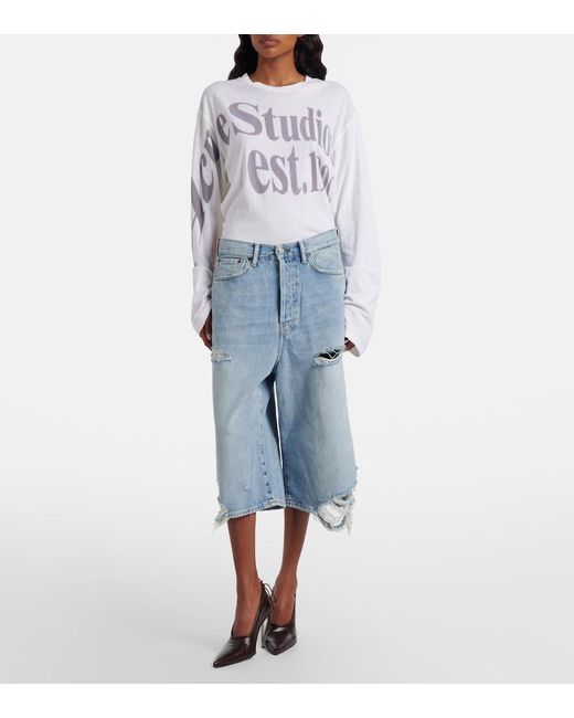 Acne Blue Distressed Denim Bermuda Shorts