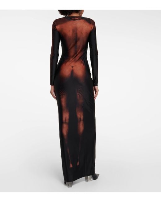 Robe Longue En Jersey Satiné Stretch Imprimé Jean Paul Gaultier en coloris Black
