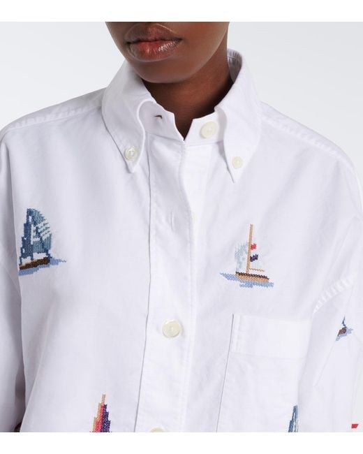 Camisa De Algodon Estampada Thom Browne de color White