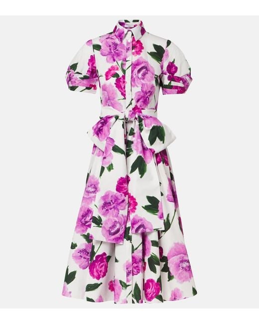 Vestido Camisero Midi De Algodon Floral Erdem de color Pink