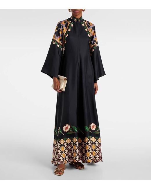 LaDoubleJ Black Magnifico Printed Silk Twill Maxi Dress