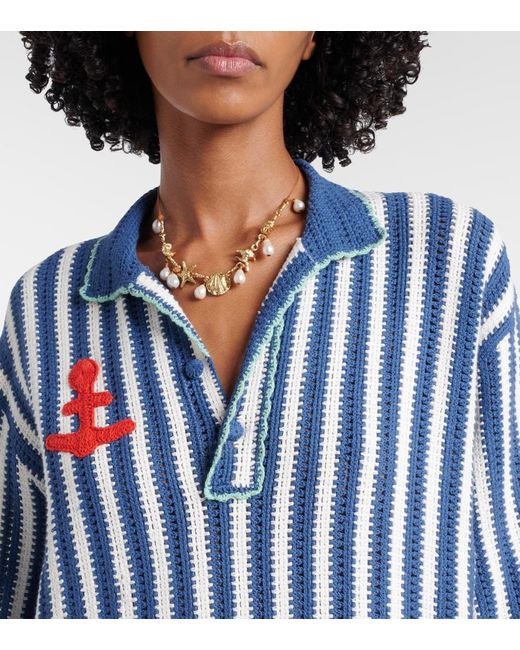 ALÉMAIS Blue Crochet Striped Cotton Minidress