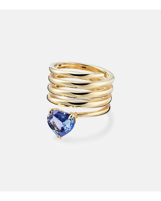 SHAY Metallic Heart Spiral 18Kt Ring With Sapphire