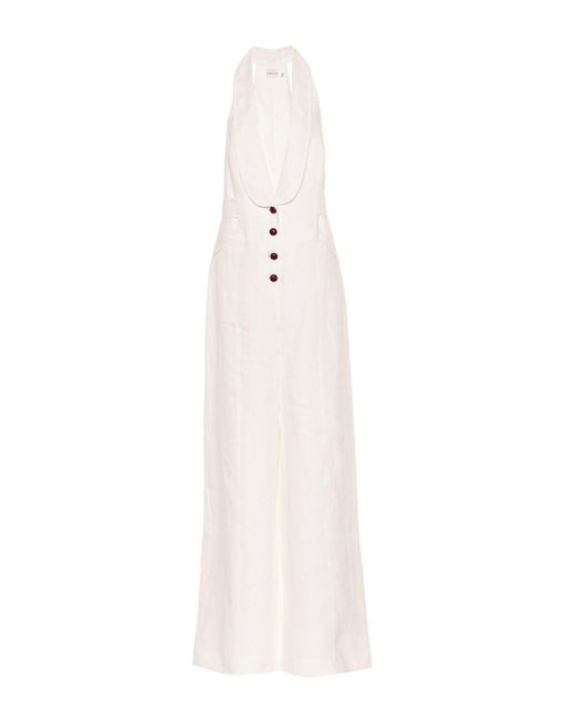 Zimmermann White Corsage Shawl Lapel Linen Jumpsuit