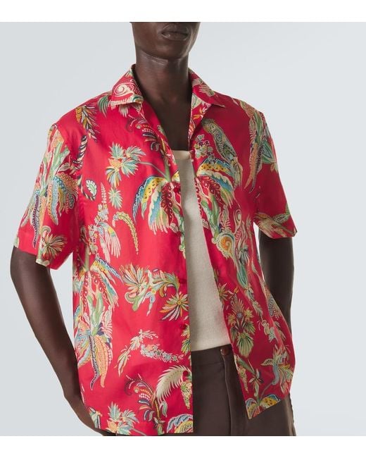 Etro Red Paisley Cotton Bowling Shirt for men
