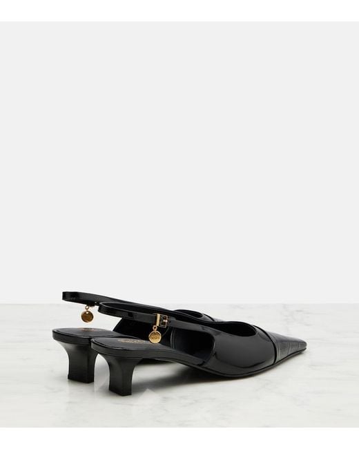 Tod's Black Croc-Effect Patent Leather Slingback Pumps