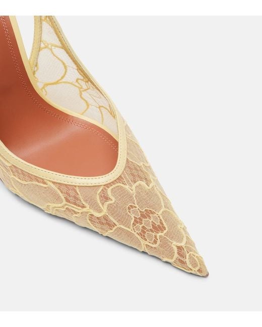 AMINA MUADDI Natural Anok Leather-Trimmed Lace Slingback Pumps