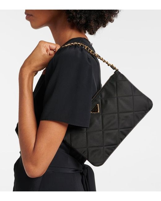 Prada Black Schultertasche Mini Aus Re-Nylon Mit Leder