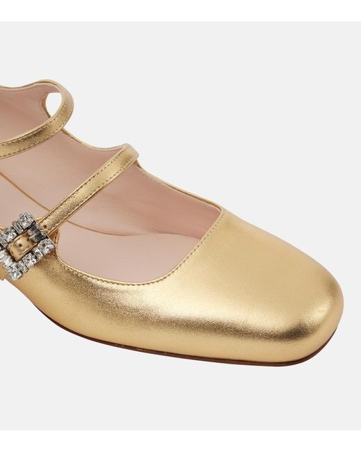 Roger Vivier Natural Tres Vivier Metallic Leather Mary Jane Pumps