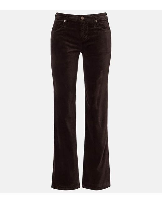7 For All Mankind Black Calie Straight Mid-Rise Cotton-Blend Velvet Straight Pants
