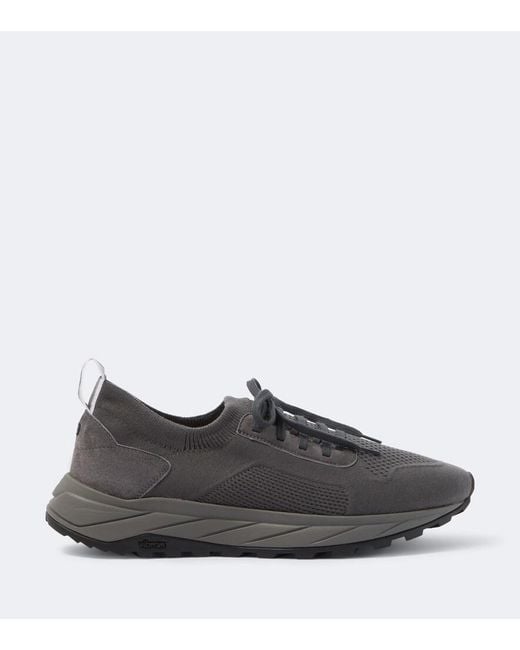 Fedeli Black Knitted Suede-Trimmed Sneakers for men