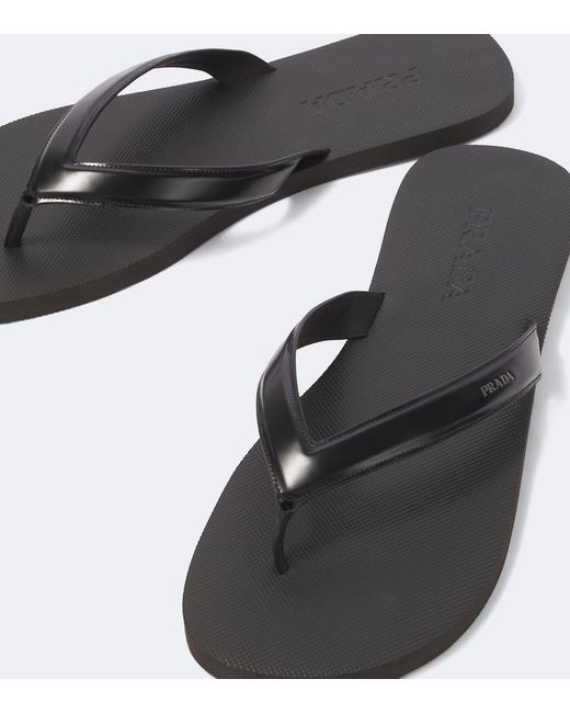 Prada Black Leather Thong Sandals for men