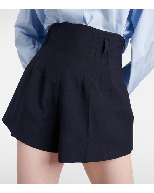 Prada Blue High-Rise-Shorts aus Wolle und Mohair