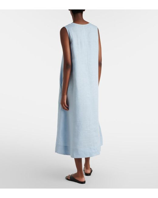 Asceno Blue Nisha Linen Midi Dress