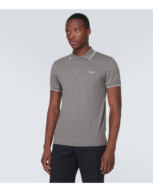 Zegna Gray Logo Cotton Blend Polo Shirt for men