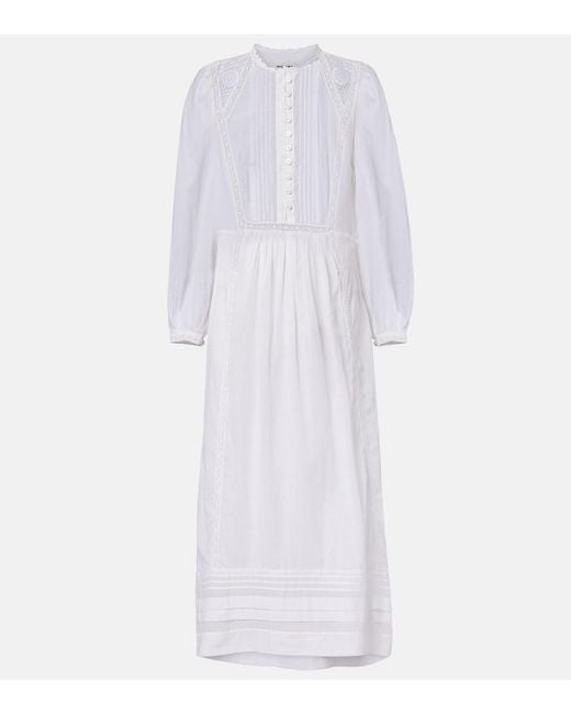 Isabel Marant White Gisela Lace-Trimmed Cotton Maxi Dress