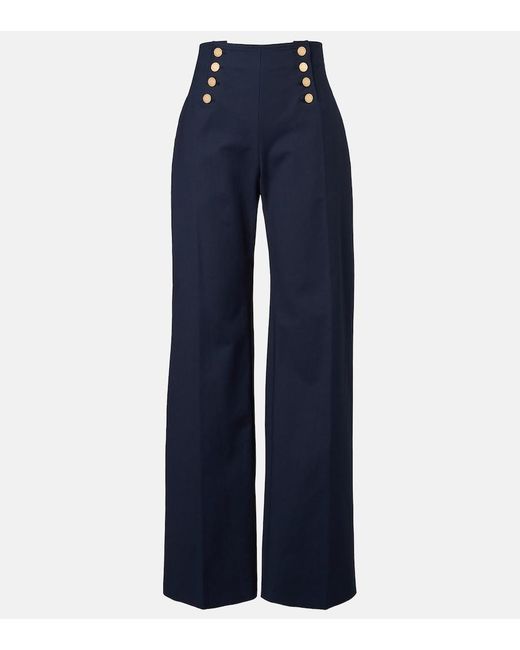 Carolina Herrera Blue Alba Cotton-Blend Wide-Leg Pants
