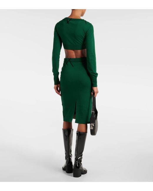 Burberry Green Checked Cotton Midi Skirt