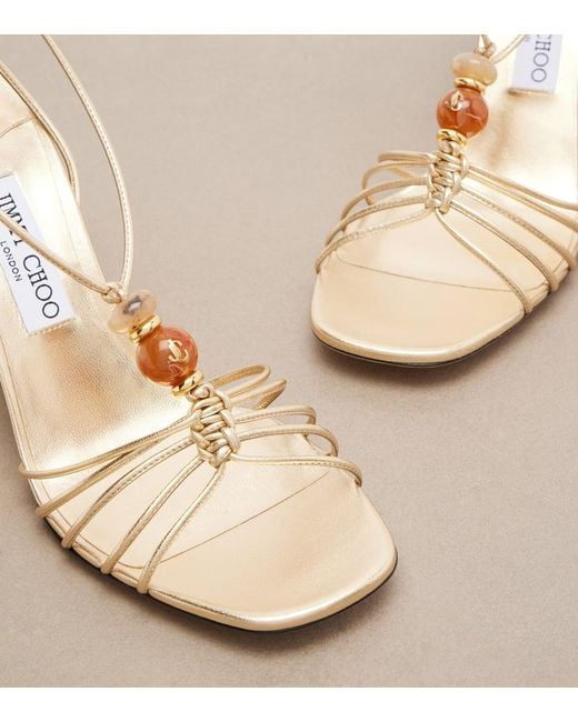 Jimmy Choo Metallic Lova Embellished Leather Wedge Sandals