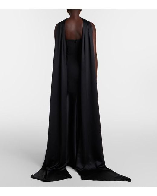Solace London Black Mae Satin-Paneled Bustier Gown