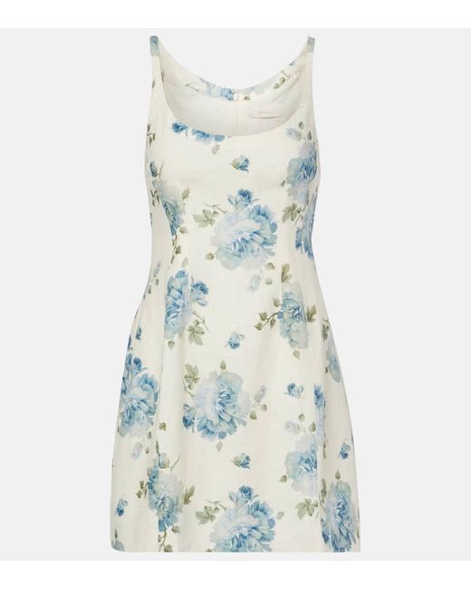 Faithfull The Brand Blue Bedrucktes Minikleid Sanne Aus Leinen
