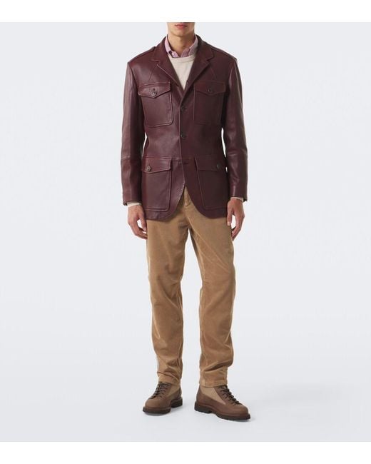 Brunello Cucinelli Natural Cotton Corduroy Straight Pants for men