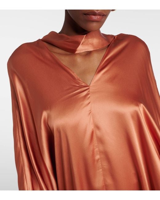‎Taller Marmo Orange Azores Draped Silk Satin Minidress