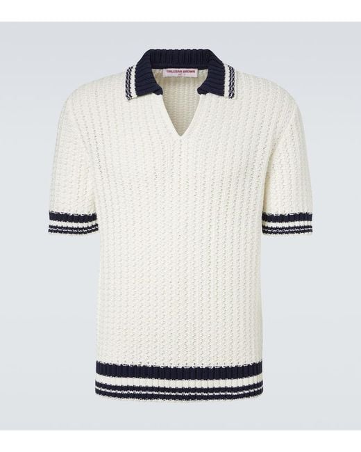 Orlebar Brown White Swift Crochet Striped Cotton Polo Shirt for men