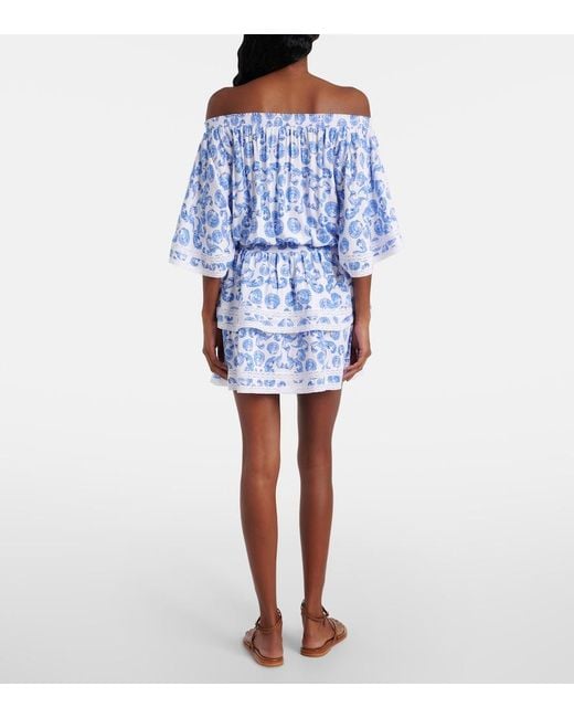 Melissa Odabash Blue Micha Printed Tiered Minidress